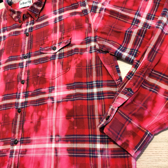 URBNVTG Mens Jakke Patch Flannel Size XL Red Upcycled OOAK 90s Grunge Acid Wash - Picture 5 of 16